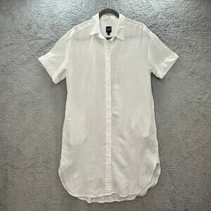 GAP NWT Women's Small Linen Blend White T-Shirt Dress Coverup Coastal Summer